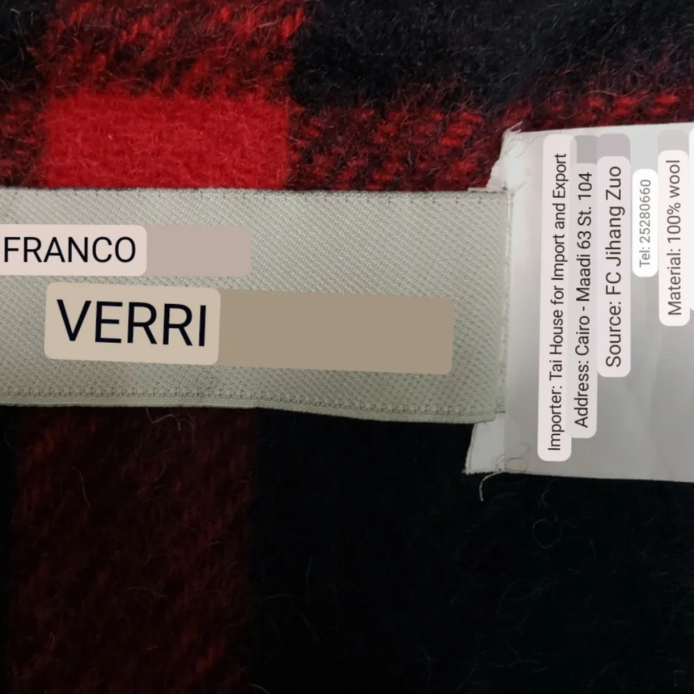 Franco Verri Wool Buffalo Check Flannel Plaid Scarf Tartan Fringe Classic